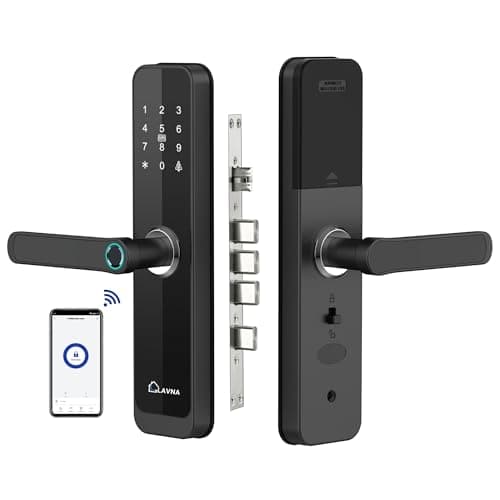 LAVNA Smart Wi-Fi Door Lock | 7 Way Unlock | Fingerprint, Mobile App, WiFi + Bluetooth, RFID Card, OTP, PIN and Manual Key Access with 5 Bolts for Wooden Doors (LA8) (WiFi)