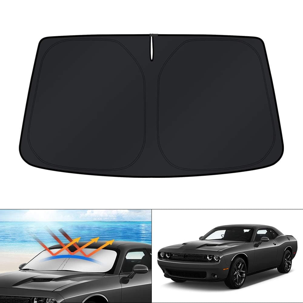KUST Windshield Sun Shade for 20152023 Dodge Challenger Accessories CoupeSRT HellcatRedeyeGTRTTA CoupeWidebodySXTRT Scat Pack Custom Fit Sunshade Foldable Sun Visor Protector Blocks UV Rays
