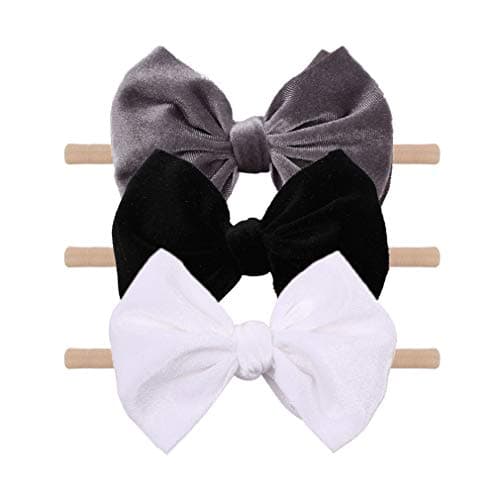 YanJie Brand Hairband - Handmade Velvet Baby Bows & Stretchy Nylon Headbands for Girls Infants Toddlers Child(4.5 black-velvet, 3 Count)