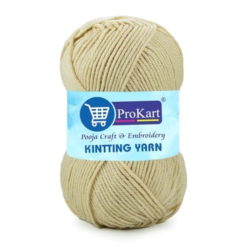 ProKart Premium Woolen 4 Ply Hand Knitting Wool Yarn | Fine Weight Soft Yarn for Sweater, Scarf, Hat, Baby Clothes, Purse, Gift Bags & DIY Craft Accessories (Light Beige, 100gms x 1 Pack)