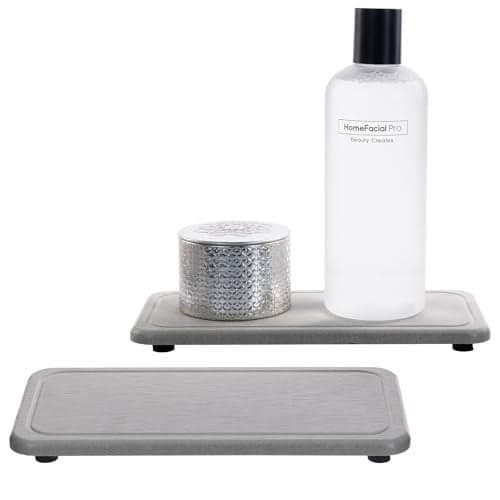 NiuYichee 2 Pcs Water Absorbing Stone Trays, Kitchen/Bathroom Sink Soap Dish, Diatomite Tray Used for Hand Soap & Cosmetic Bottles in The Modern Home, 4" W x 8.3" L, Gray
