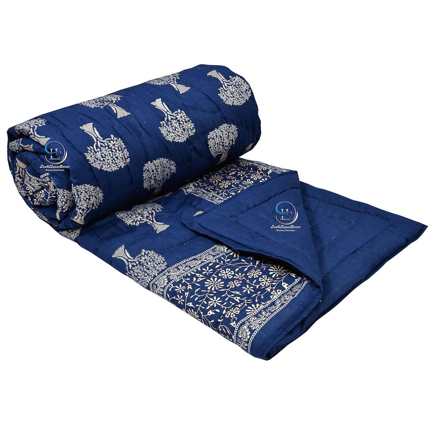 THROWS HOME DECOR 400 TC Jaipuri Rajasthani Traditional Light Weight Pure Cotton Single Bed Soft Jaipuri ACWinter QuiltRazai Floral Blue Print Size 55 X 85 inch Stitch Including Set of 1