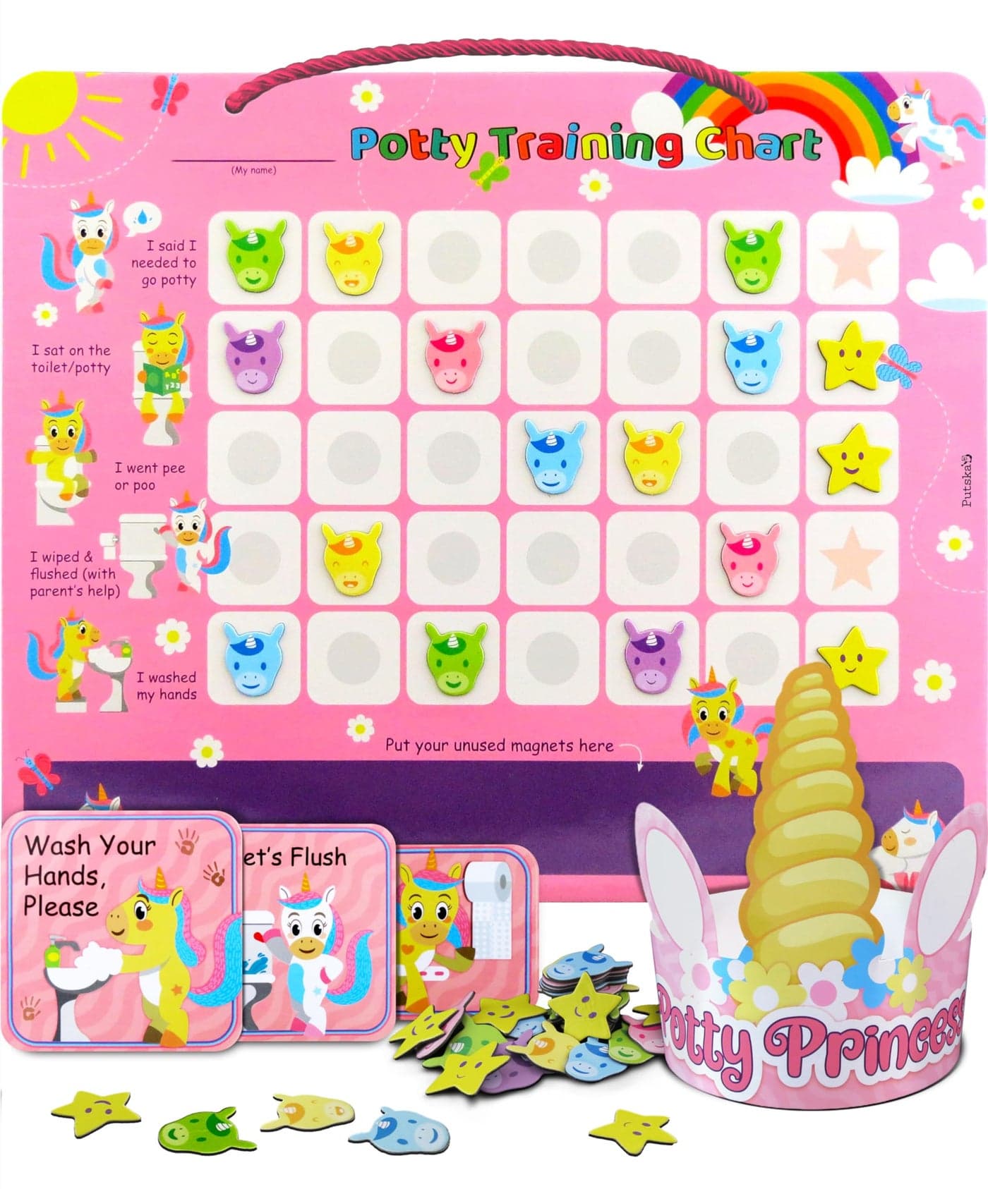 Potty Training Reward Chart Potty Training Chart with 35 Reusable Stickers Crown and Instructional Stickers Unicorn