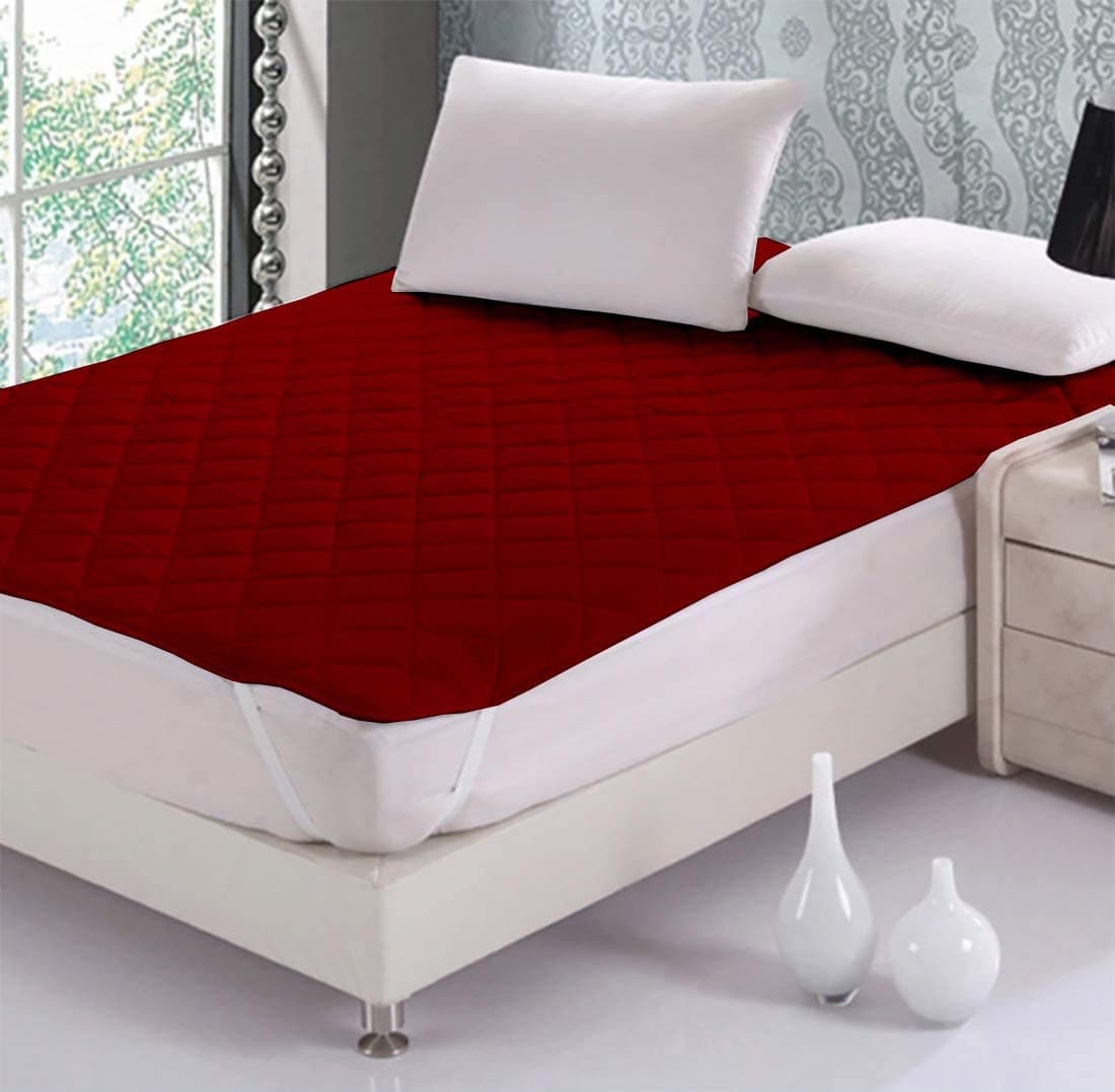 CHICERY Cotton Elastic Strap Quilted Mattress Protector Small Queen Size Water Resistant Breathable Soft and Cool Quilted Bed Cover Elastic Straps on CornersMaroonSmall Queen 60x72inch