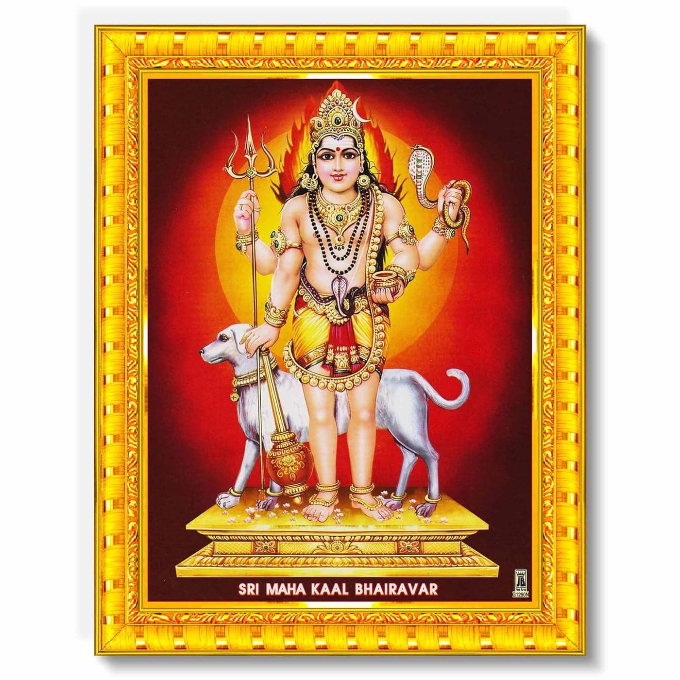 Pavan Photo Laminations Kala Bhairava Kaal Bhairav Baba Bairavar Wall Painting Framed Home Decor WoodMatteGoldSmall Size6 x 8 Inch R280S