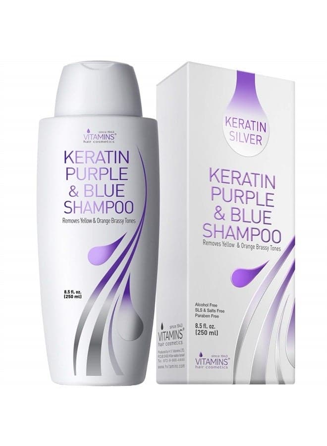Vitamins Keratin Purple Toning Shampoo - Violet Blue Brassiness Toner for Bleached ICY Blonde Platinum Silver White Grey Ash Gray or Colored Dry Damaged Brassy Hair