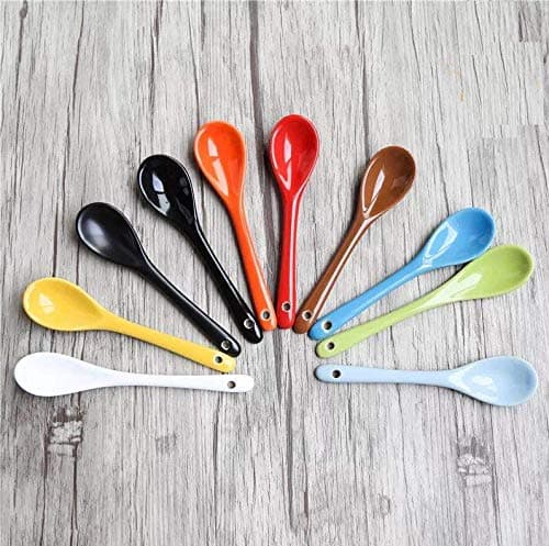 Flunyina 5" Ceramic Soup Spoons Porcelain Spoons for Coffee, Tea, Yogurt, Ice-cream, Appetizers and Desserts, Set of 8 (Assorted Colors)