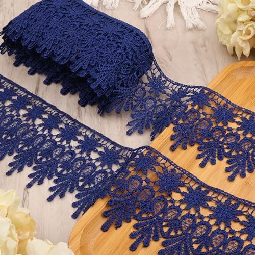 Navy Blue Lace Trim 75 Yards Wide Embroidered Floral Trim Edge Venise Lace Ribbon for Wedding Dress Crafting Costume Design DIY Apparel Embellishment Home Decor