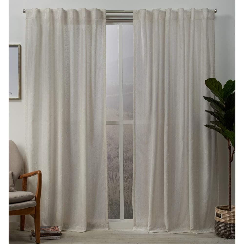EXCLUSIVE HOME Muskoka Textured Teardrop Slub Embellished Hidden Tab Top Curtain Panel Pair 54x96 Natural