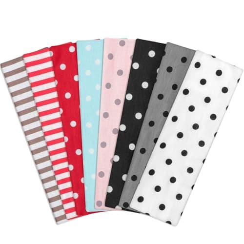 obeoby 8 Pack Polka Dot Headband for Women Non Slip Stripe Hairbands Trendy Head Bands for Womens Hair Y2k Outfits Cloth Headband for Workout Yoga
