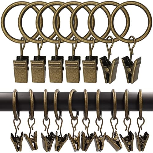 LLPJS 100 Pack Curtain Rings with Clips, Curtain Clip Rings Hooks, Bow Hanger Clips for Hanging Drapery Drapes Bows, Ring 1 inch Interior Diameter, Fits up to 5/8" Rod, Bronze
