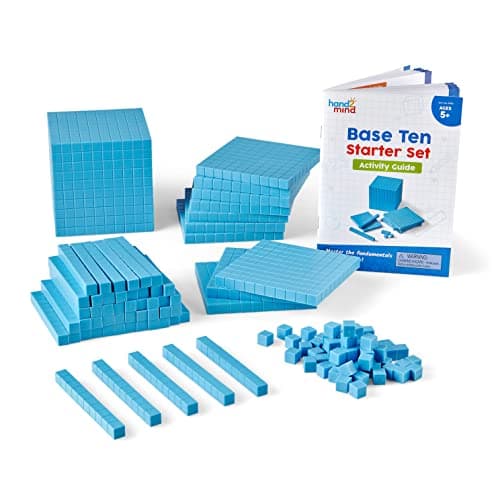 hand2mind Blue Plastic Base Ten Blocks Complete Classroom Set, Place Value Blocks, Counting Cubes, Math Blocks Kindergarten, Manipulative Kit for Mathematics for Elementary Teachers (Set of 161)