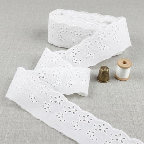AIETSYEI Cotton Lace Trim White Lace Ribbon Eyelet Lace Embroidery Ruffle Trim for Dresses Baby Clothes Bag Pets Clothes 7 Yards White