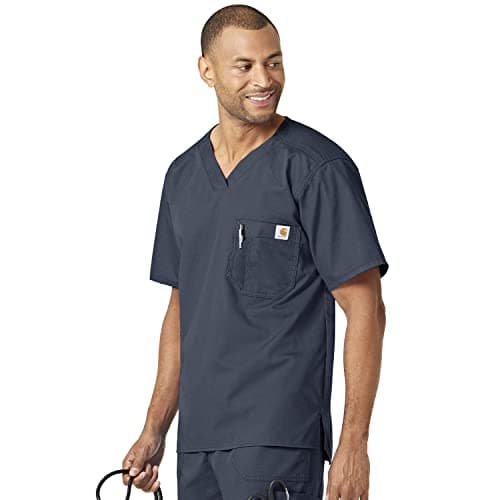 Carhartt Scrubs C15108 Men's Classic Fit Ripstop Bi-Swing Chest Pocket V-Neck Top XX-Large Navy