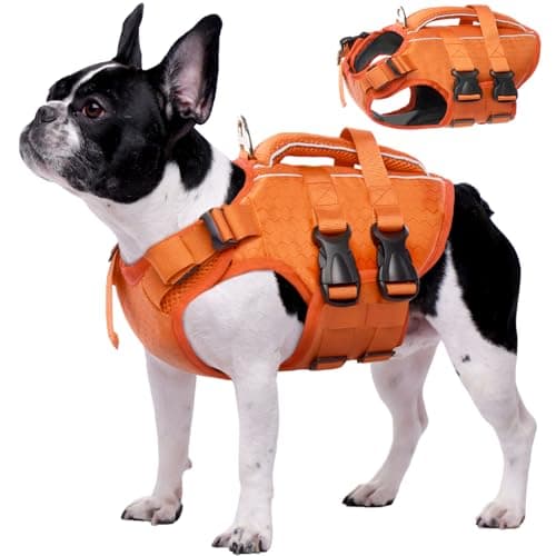 Kuoser Dog Life Jacket High Flotation, Reflective Dogs Life Vest for Swimming Boating, Adjustable Small Medium Large Dog lifejacket, Lightweight Dogs Life Preserver Rescue Handle Spring Summer Pool