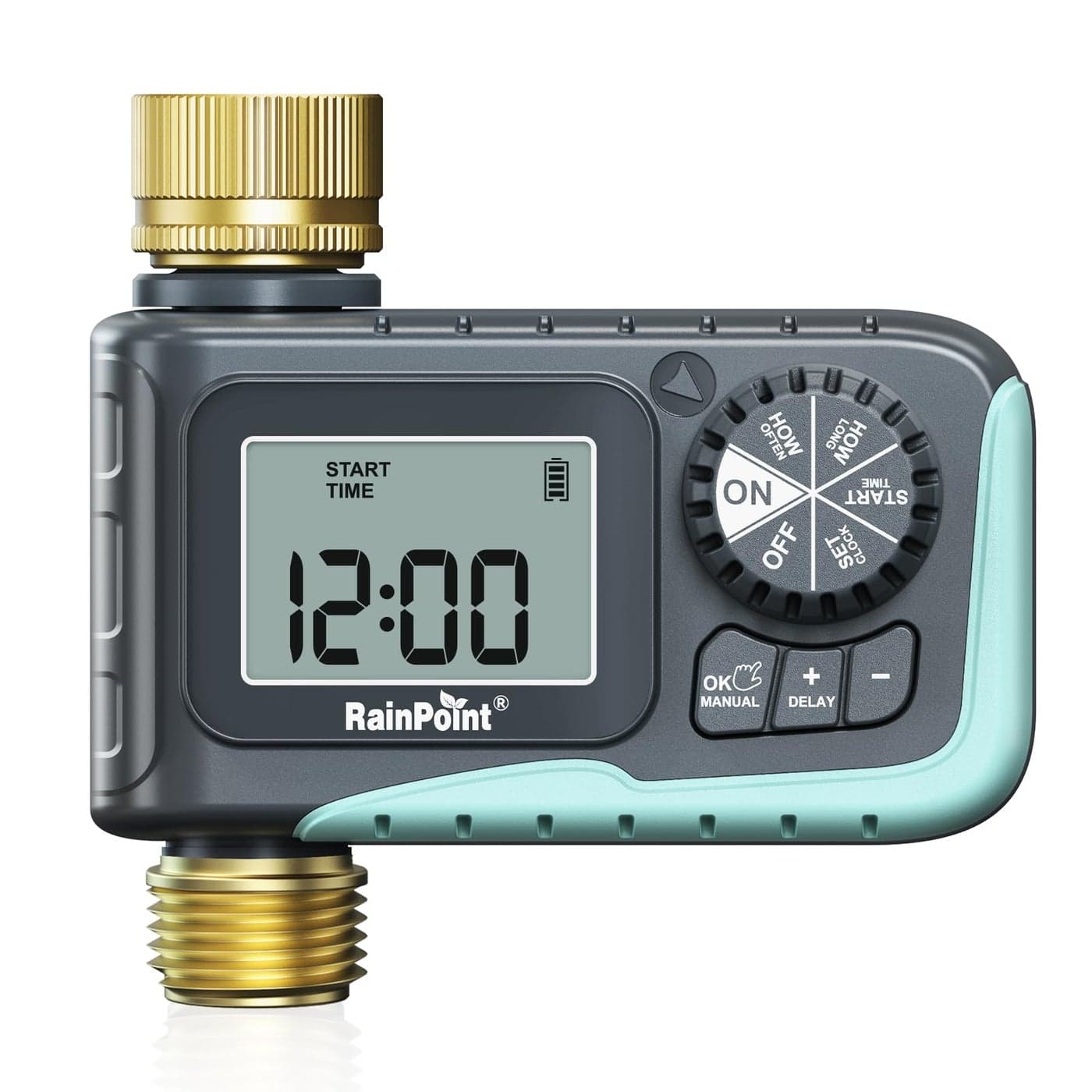 RAINPOINT Sprinkler Timer with Brass Inlet Outlet Programmable Hose Timer for Garden Soaker Hose Watering Timer with Rain DelayManual Watering System Digital Drip Irrigation for Yard Lawn