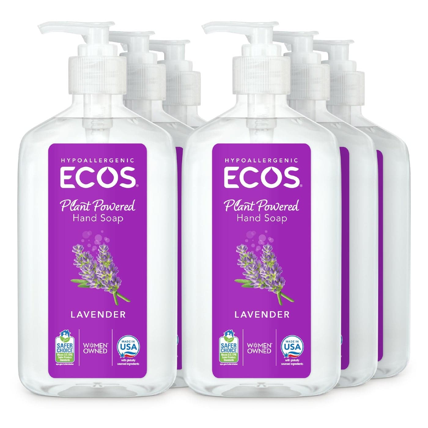 ECOS Hypoallergenic Hand Soap All Natural pHBalanced Handwash Soap with Vitamin E Safe for Sensitive Skin Lavender 17 Oz Bottle 6 pack