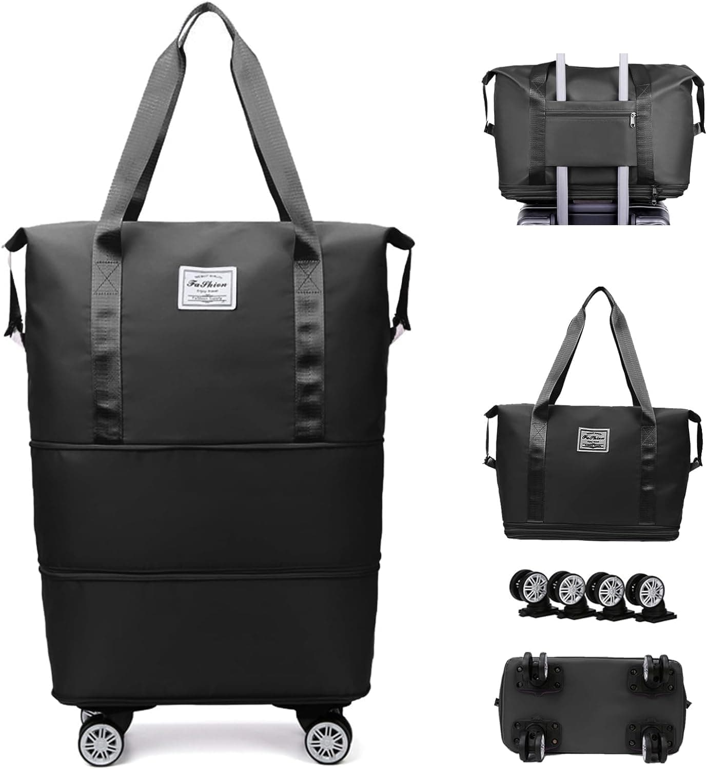 TEKCOOL Duffel Trolley Bags for Travel,Luggage Bags for Travel,Rolling Duffle Bag with Wheels,Travel Bags for Luggage Trolley,Expandable Foldable Duffle Bag with Wheels - Black.
