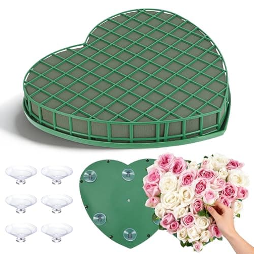 STOBOK Floral Foam Hearts, Heart Shaped Floral Foam Cage with 5 Suction Cups Base for Fresh or Artificial Flowers, Wedding Valentine Centerpieces, DIY Car Decor (Green, 12.2 x 11.4 in)