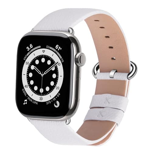 Fullmosa Leather Bands Compatible with Apple Watch Band 41mm 40mm 38mm 42mm 44mm 45mm 46mm 49mm Women Men for iWatch Series 1110987654321Ultra321SE321 42mm 41mm 40mm 38mm WhiteSilver
