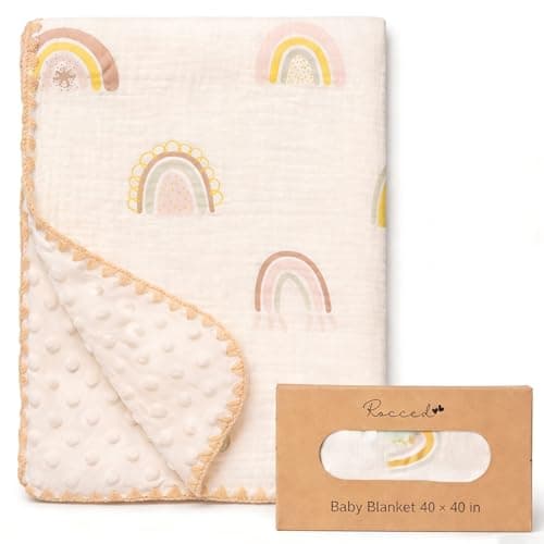 Baby Blanket with Dotted Double Layers Muslin Soft Swaddle Blanket Cotton Neutral Receiving Blankets for Toddler Baby Quilt Throw Blanket Bed Throw Blanket for Newborn Unisex 40x40 InchRainbow