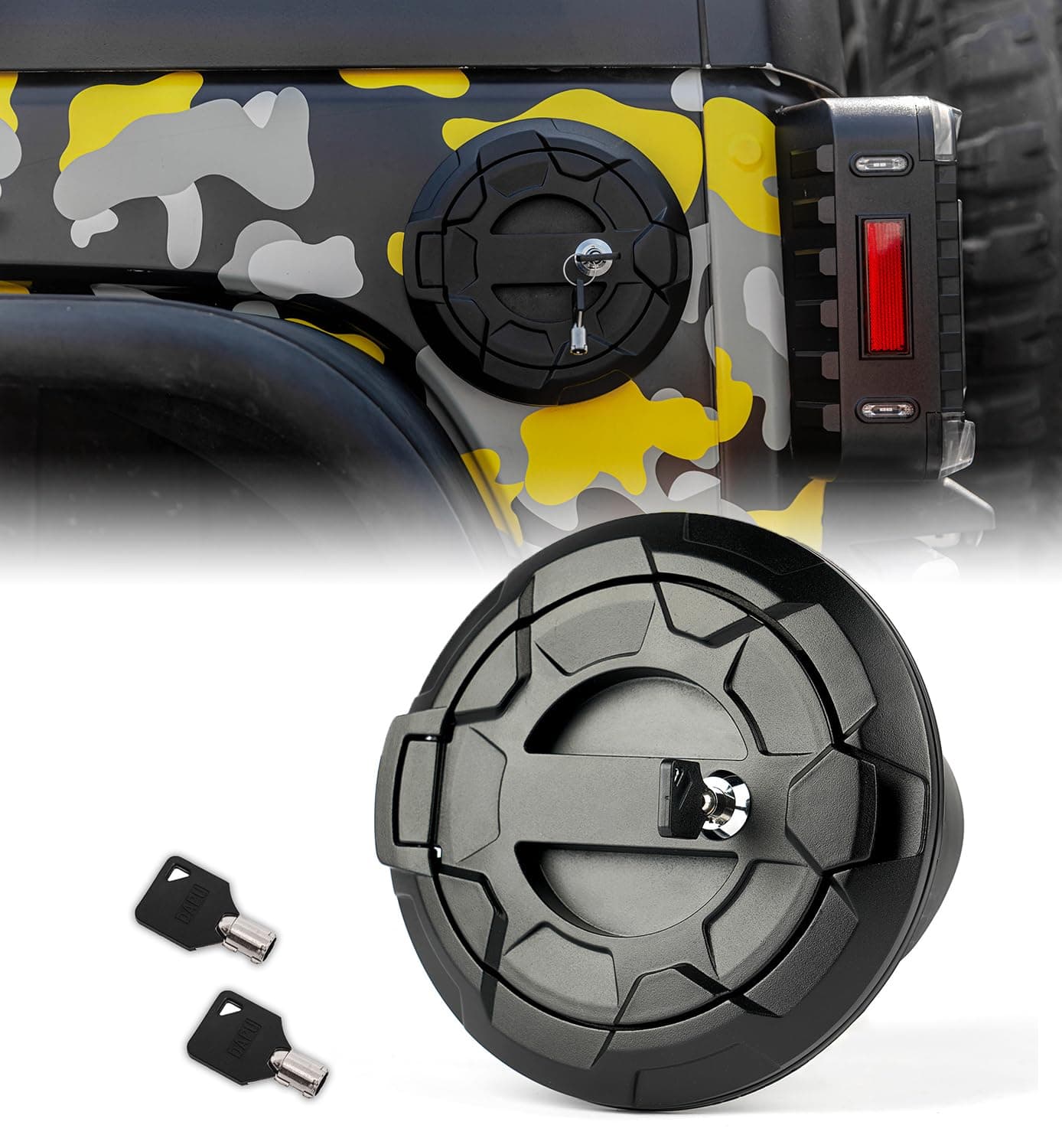 Xprite Locking Gas Tank Cap Cover Compatible with 20072018 Jeep Wrangler JK JKU Unlimited Rubicon Sahara OffRoad Aluminum Lock Fuel Filler Door Cover Keys Included