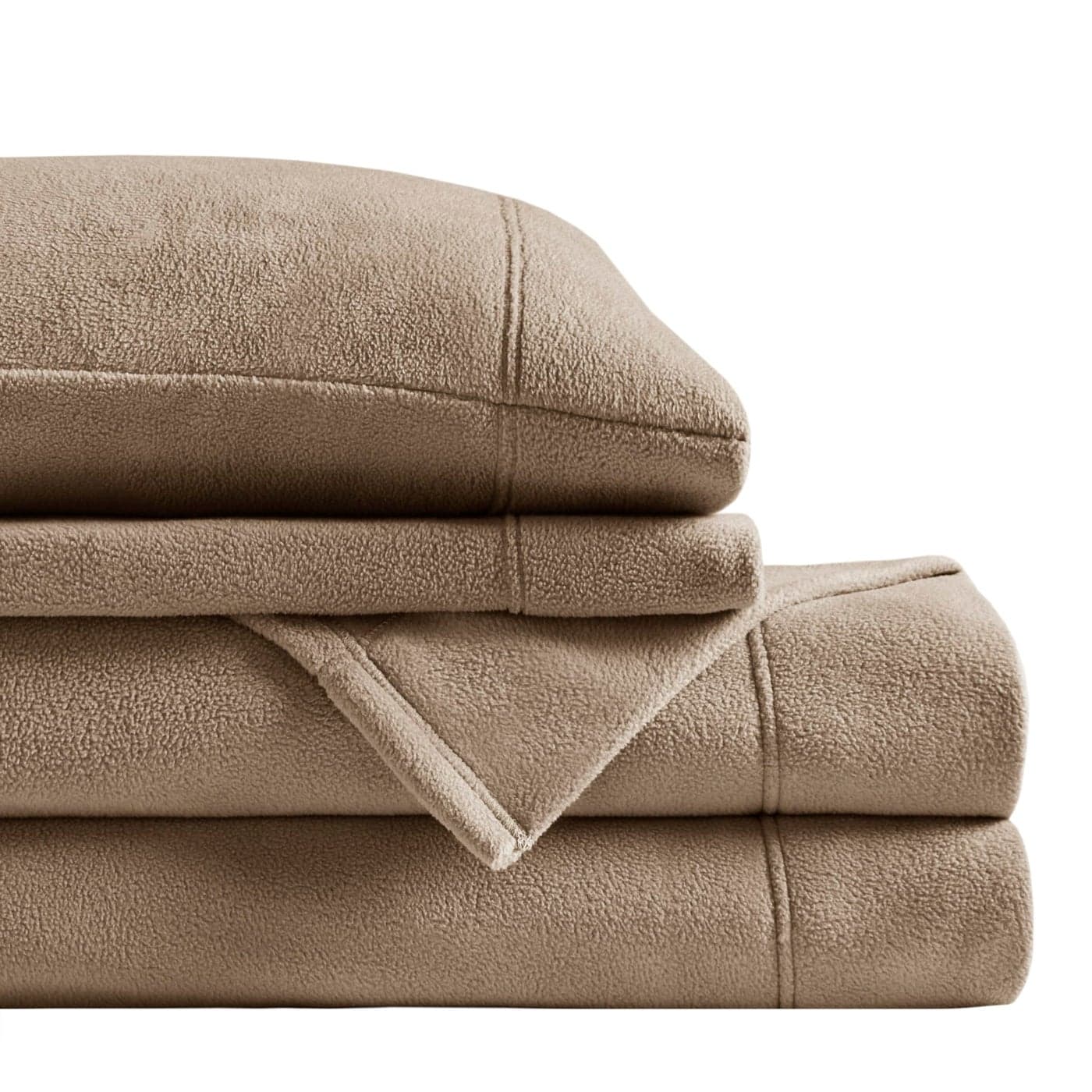 True North by Sleep Philosophy Micro Fleece Bed Sheet Set Warm Sheets with 14 Deep Pocket for Cold Season Cozy SheetSet Matching Pillow Case Cal King Brown 4 Piece
