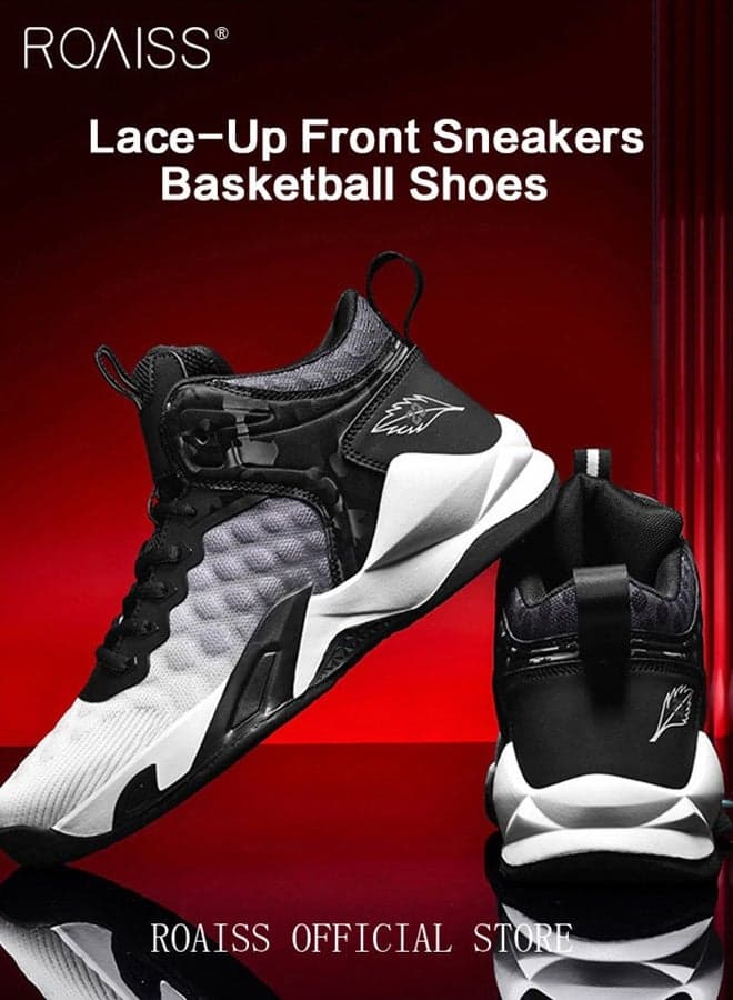 Men Stylish Sneakers, Lightweight Breathable Basketball Shoes for Men and Boys, Lace up Non Slip Sports Shoes, Shock Absorbing Athletic Shoes with Soft Lining, Suitable for Daily Wear, Running and Outdoor Activities