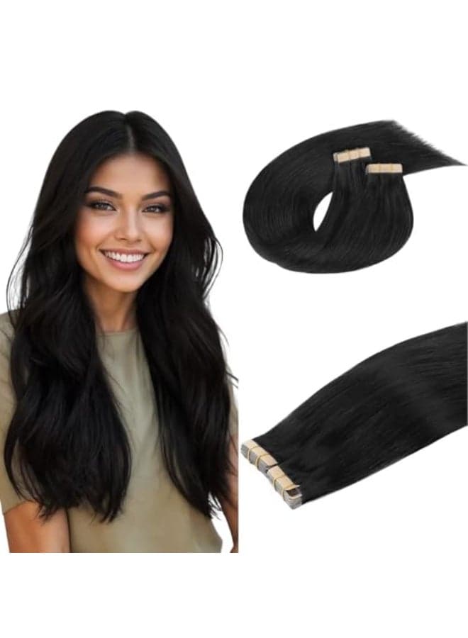 DOORES Tape in Hair Extensions Human Hair 18 Inch 100g 40pcs Jet Black Human Hair Extensions Tape in Remy Straight Hair Extensions Skin Weft Double Side Tape