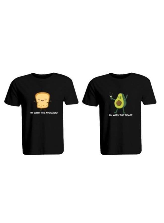 Couple Printed (Black) Cotton T-shirt (The Avocado to My Toast) Personalized Round Neck T-shirt (XL)-Set of 2 pcs-190 GSM