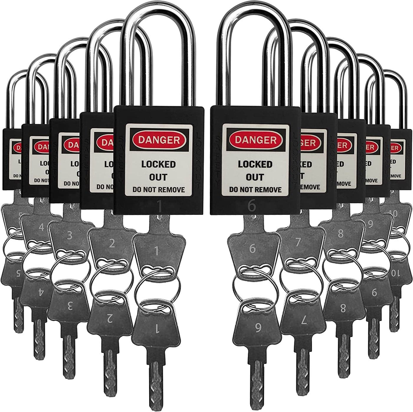 SAFBY Lockout Tagout Locks Safety Padlock Keyed Differently Loto Safety Padlocks for Lock Out Tag Out Kits Station Black NO110