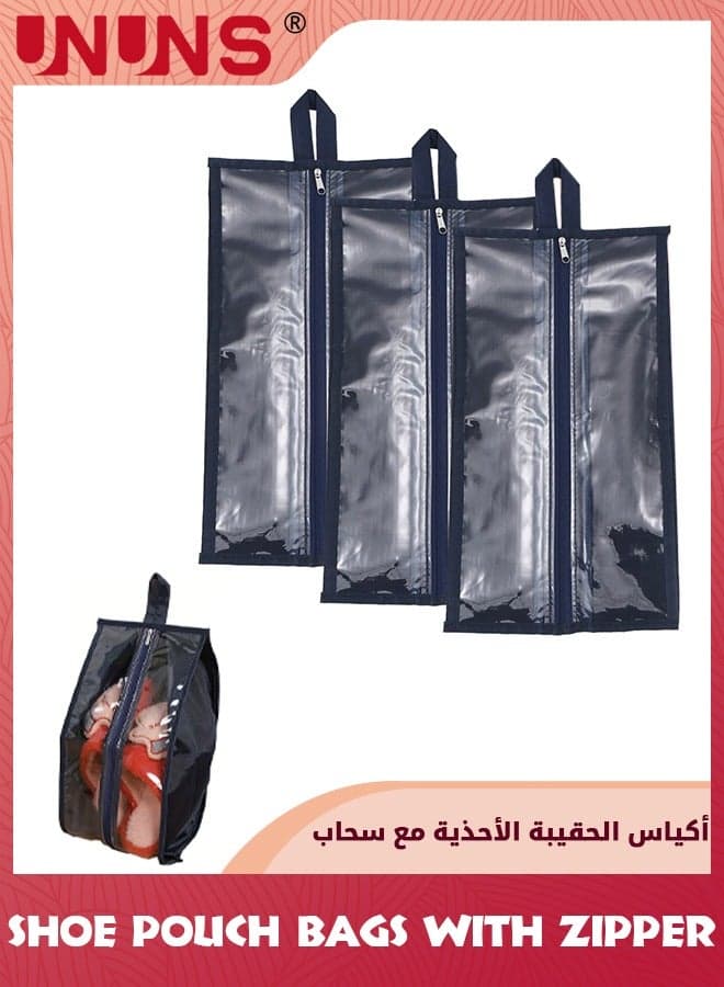 3 Pack Shoe Pouch,Shoe Travel Storage Bag Tote Bag With Zipper,Waterproof Shoe Storage Organizer Bag,Large Capacity,Semi-Transparent Smooth Zipper,Travel Bag For Men Women Kids-Dark Blue