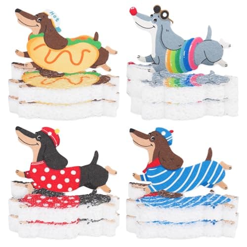 FYSUIMU 12 Pcs Dog Dish Sponges Water Absorbing Kitchen Scrub Sponges Funny Cartoon Dachshund Animal Dish Washing Cleaning Reusable Sponge for Party Home Restaurant Supplies
