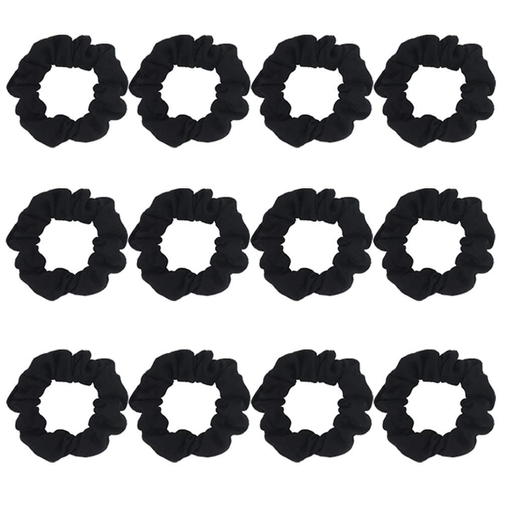 Pack of 12 Cotton Hair Scrunchies Single Jersey Solid Color Ponytail Holders Hair Ties for Girl Black