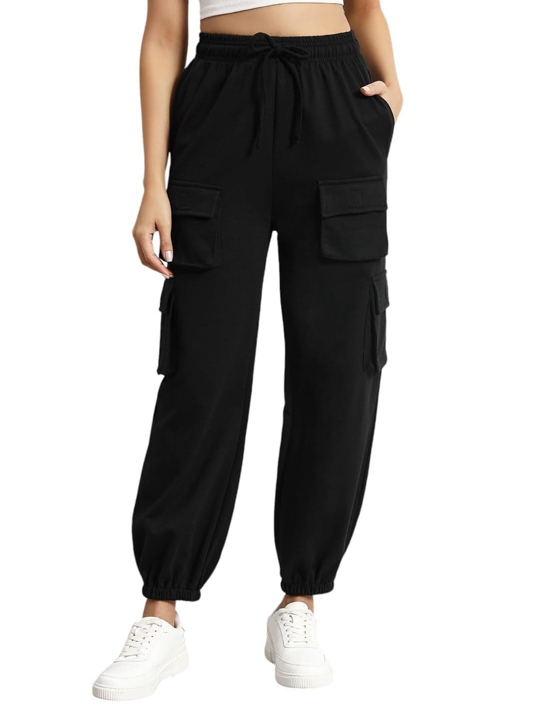 Q - RIOUS Women's Baggy Cargo Pants/Joggers (Black_36)