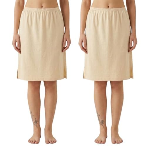 Aimly Women's Cotton Knee Length Skirt - Beige (Pack of 2)