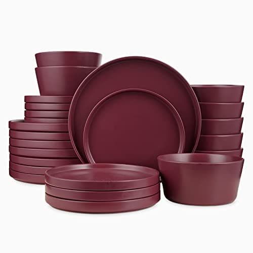 Stone Lain Celina Modern Stoneware 24-Piece Dinnerware Set, Dinner and Salad Plates, Soup Bowls, Dish set for 8, Purple