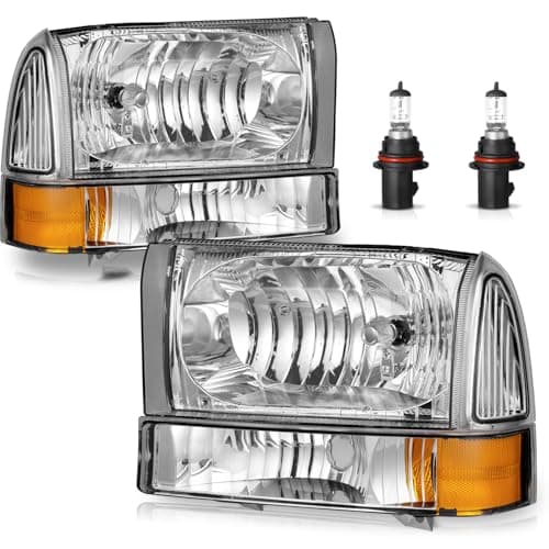 ROADEAL Headlight Assembly WBulbs for 19992004 Ford Super Duty F250 F350 F450 F5500004 Ford Excursion Headlamp Replacement with Bumper Signal Corner Light NOT FOR SEALED BEAM MODELS Pair Set