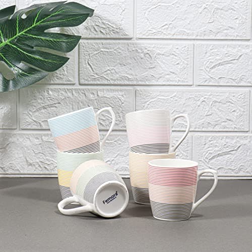 Femora Symmetric Straight Creamic Lines Coffee & Tea Cup Set Of 6, 160 Ml, Multicolor - Ceramic