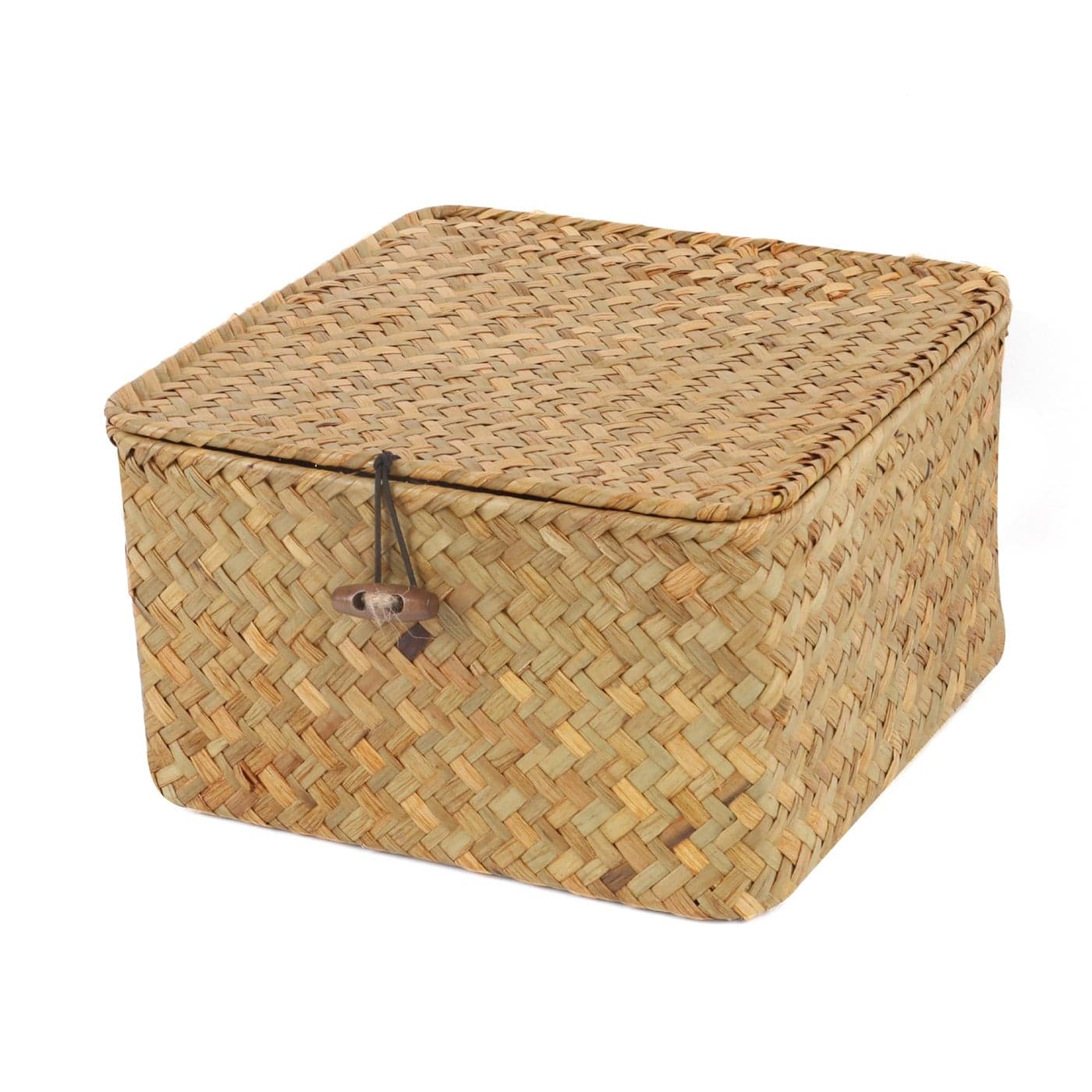 Moosky Wicker Shelf Baskets with Lid Handwoven Seagrass Storage Basket Bins Square Gift Boxes for Shelves Home Decor Organizer Natural Small