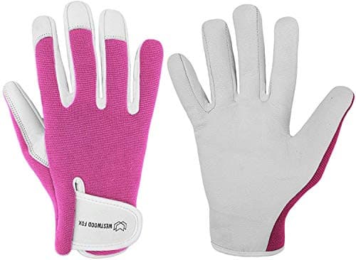 WESTWOOD FOX Safety Work Gloves, Gardening Gloves for Women Men's Utility Mechanic Working Gloves Leather Garden Heavy Duty Work Gloves Non-Slip Breathable Fit (Pink, L)
