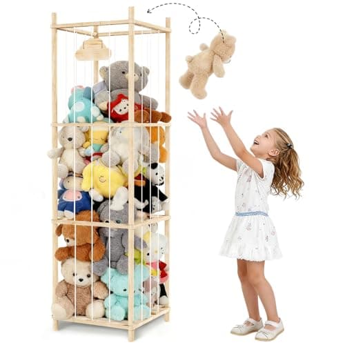 uoeos Stuffed Animal Storage Large Capacity Organizer Soft Toy Storage Holds 50 Stuffed Animals Natural Pine with Smooth Rounded Edges Stuffed Animal Zoo for Bedroom Playroom Room Decor