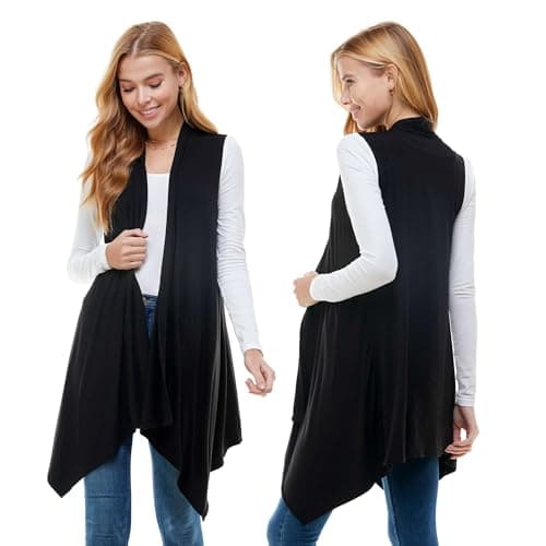 Azules Sleeveless Cardigan Vest for Women- Asymmetric Hem, Open Front, Lightweight & Long- Stylish Casual Womens Cardigans for Every Occasion- Available in Plus Size