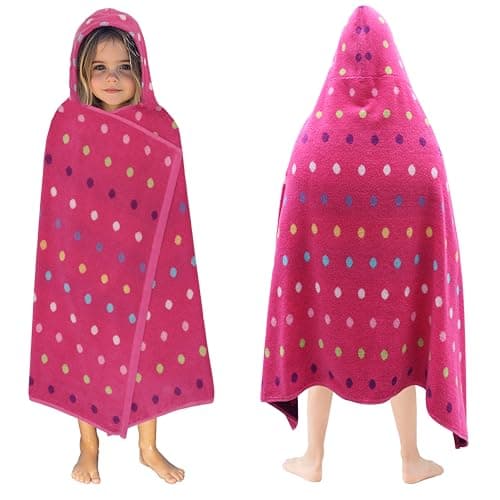 ORIGINAL KIDS Hooded Bath Towel Wrap 100 Cotton Jacquard Reversible Large Hooded Kids Towel Toddler Shower Pool Beach Towel Soft Plush Absorbent Quick Dry Easy Care Gift 26x50 Pink Multicolor