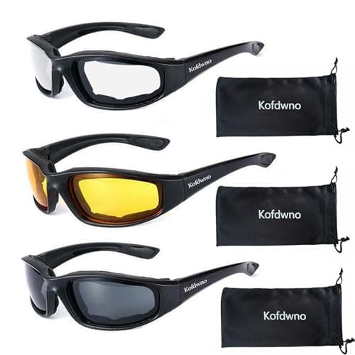 3 PCS Motorcycle Riding Glasses Foam Padded Eyewear Goggles UV Protection AntiWind Dustproof Motorcycle Sunglasses for Outdoor Activities SportsClear Yellow Smoke1
