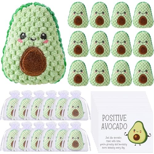 RoundFunny 12 Sets Positive Funny Avocado Gifts Mental Health Emotional Avocado Included Handmade Crochet Doll with Inspirational Cards and Organza Bags Gifts for Employee Friend Family Classic