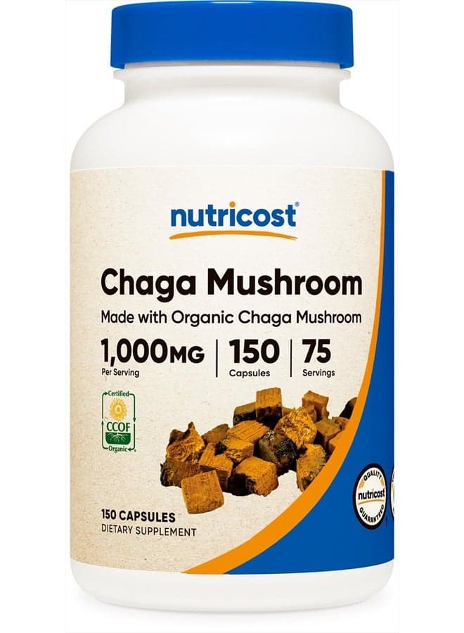 Organic Chaga Mushroom 1000mg, 75 Servings - 150 Capsules