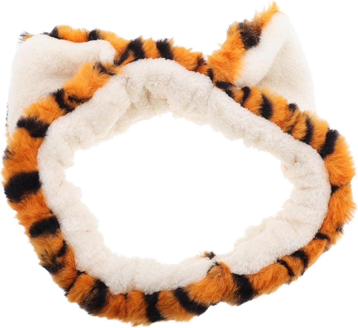Healeved Make Up Hair Band Makeup Headbands for Women Halloween Fluffy Hairband Tiger Print Washing Face Head Band Spa Skincare Headbands for Women