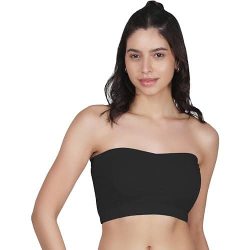 DChica Black Tube Bra for Women's, Cotton Padded Bra, Full Coverage, Non-Wired Women's T-Shirt Gym Bra, Seamless Padded Bra Without Strap Training Bras (Pack of 1)