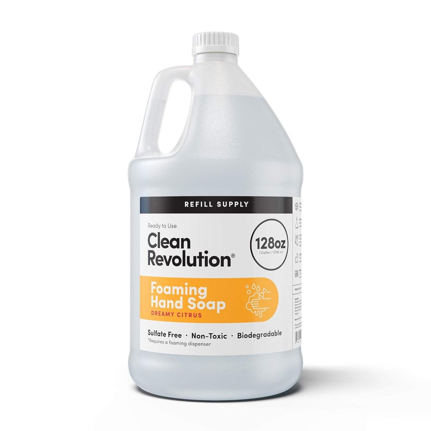 Clean Revolution Foaming Hand Soap Refill Supply Container Ready to Use Formula Dreamy Citrus Fragrance Gluten Free 128 Fl Oz